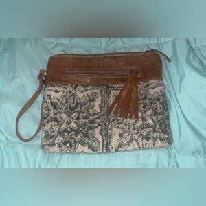 Myra Bag Brown and Green Textured Clutch